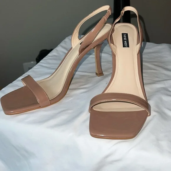 New Nine West Patent Slingback Heels Dark Nude - Picture 1 of 5